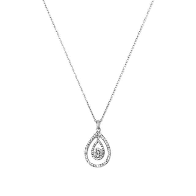 Classic Teardrop Diamond Pendant with Chain set in White Gold,,hi-res 
