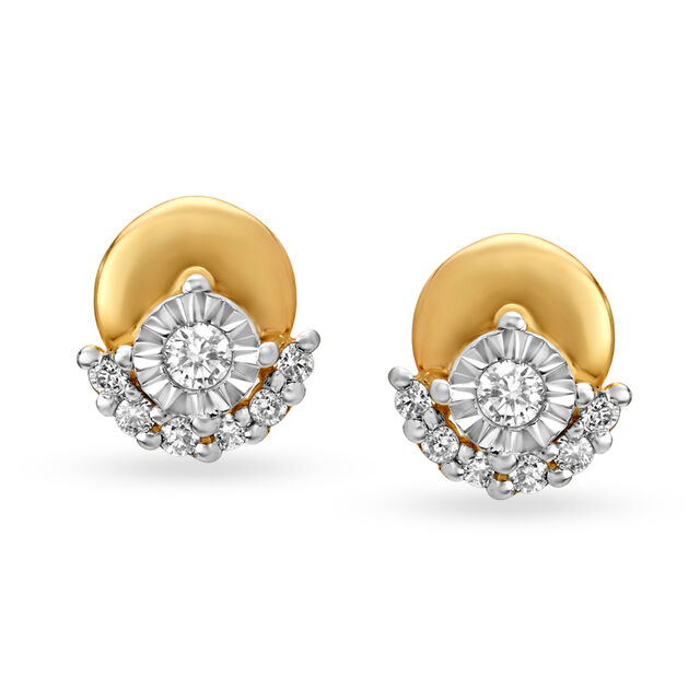 Brilliant 18 Karat Yellow And White Gold And Diamond Round Studs 