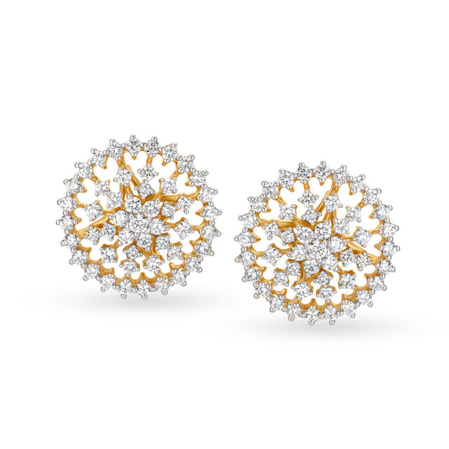 Floral Dense Gold and Diamond Stud Earrings,,hi-res 