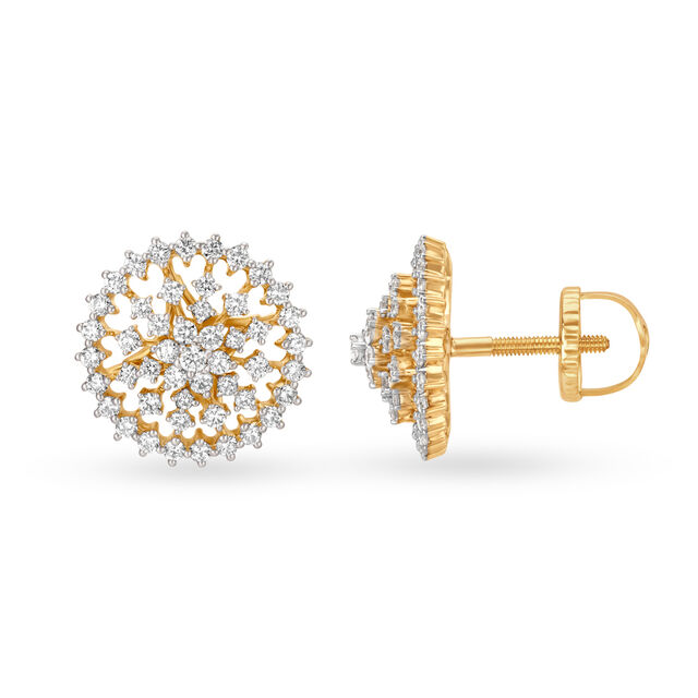 Floral Dense Gold and Diamond Stud Earrings,,hi-res 2