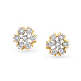Sparkling Flowers Yellow and White Gold Diamond Stud Earrings 