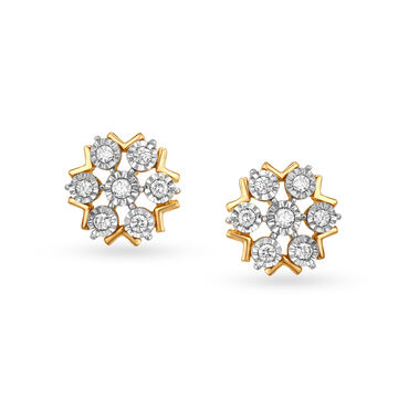 Sparkling Flowers Yellow and White Gold Diamond Stud Earrings