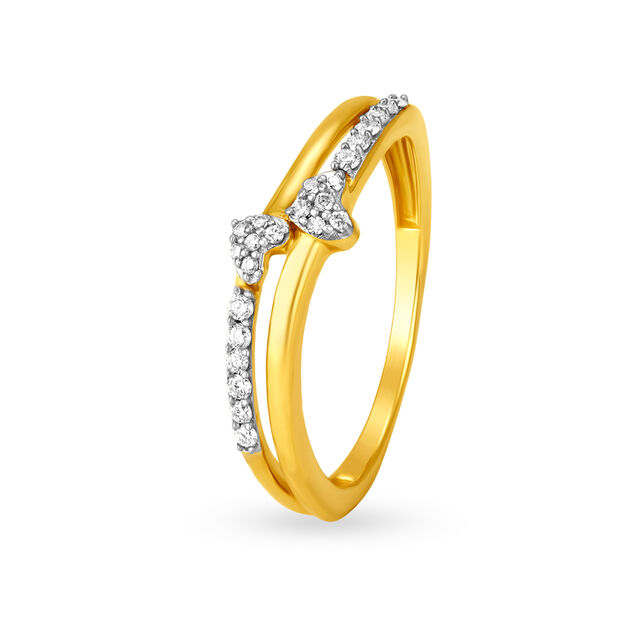 Ravishing 18 Karat Yellow Gold And Diamond Heart Finger Ring