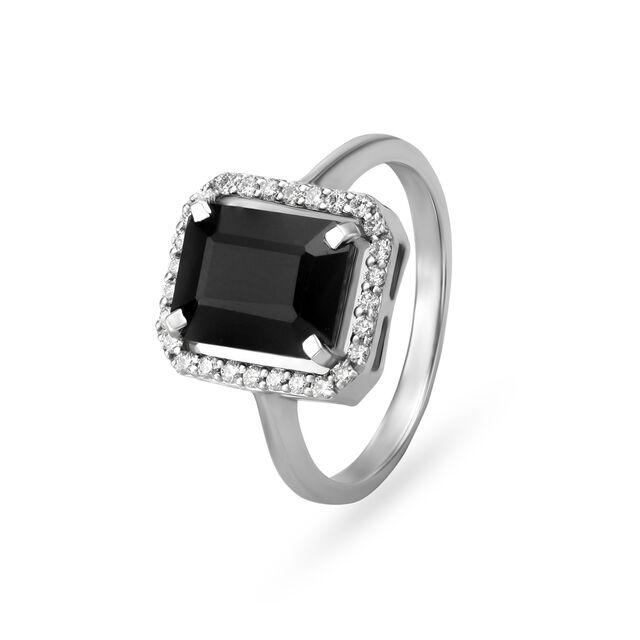 Imposing Onyx Studded Diamond Finger Ring,,hi-res 