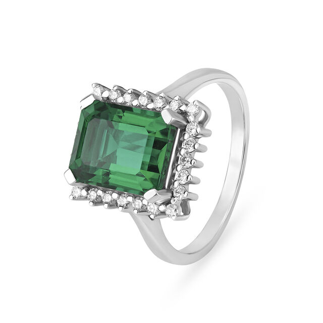White Gold and Diamond Finger Ring with Coloured Stone 