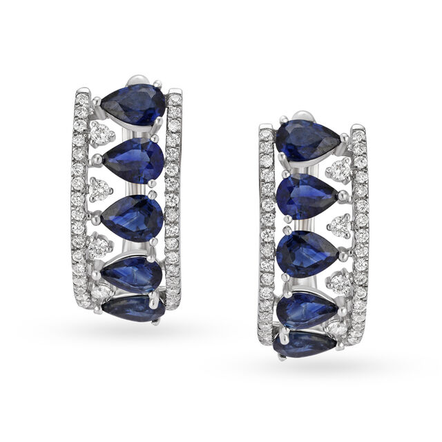 Shimmering 18 Karat White Gold And Diamond And Sapphire Hoops,,hi-res 