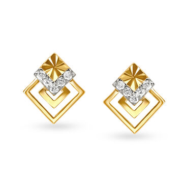 Dainty Geometric Floral Diamond Studs in 18K Yellow Gold for Women