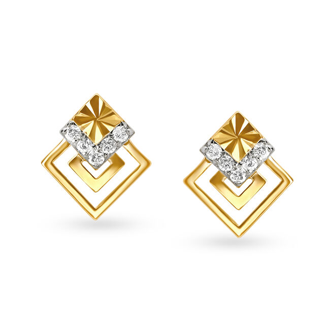 Dainty Geometric Floral Diamond Studs in 18K Yellow Gold for Women 