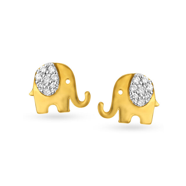 Simplistic 18 Karat Gold And Diamond Elephant Stud Earrings 
