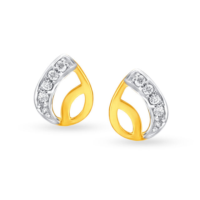 Gentle Leaf Gold and Diamond Stud Earrings,,hi-res 