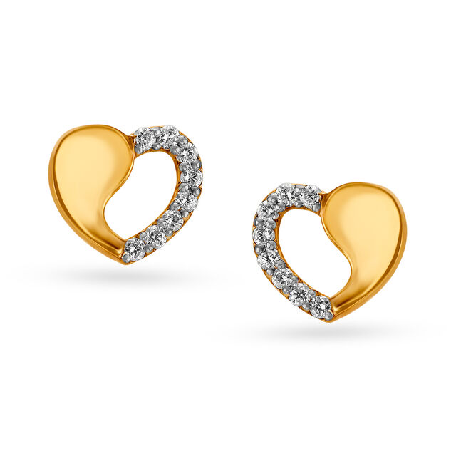 Dainty Heart Gold and Diamond Stud Earrings 