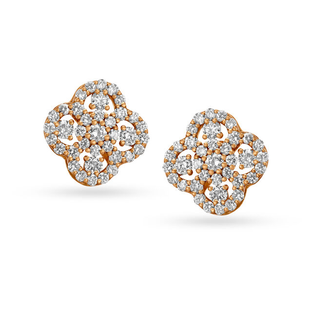 Shining Clover Motif Diamond Stud Earrings,,hi-res 