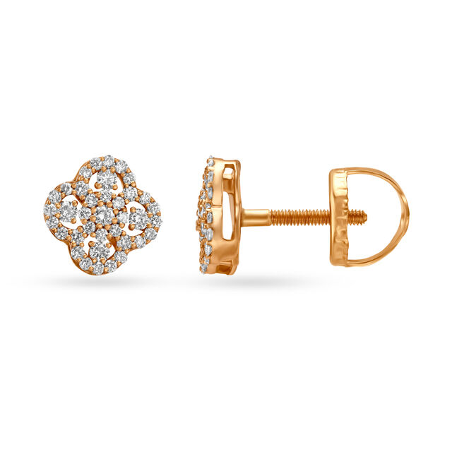 Shining Clover Motif Diamond Stud Earrings,,hi-res 2