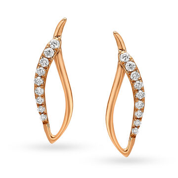 Leaflike Design Gold and Diamond Stud Earrings