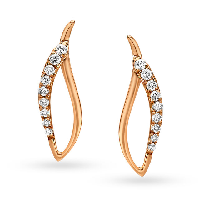 Leaflike Design Gold and Diamond Stud Earrings,,hi-res 