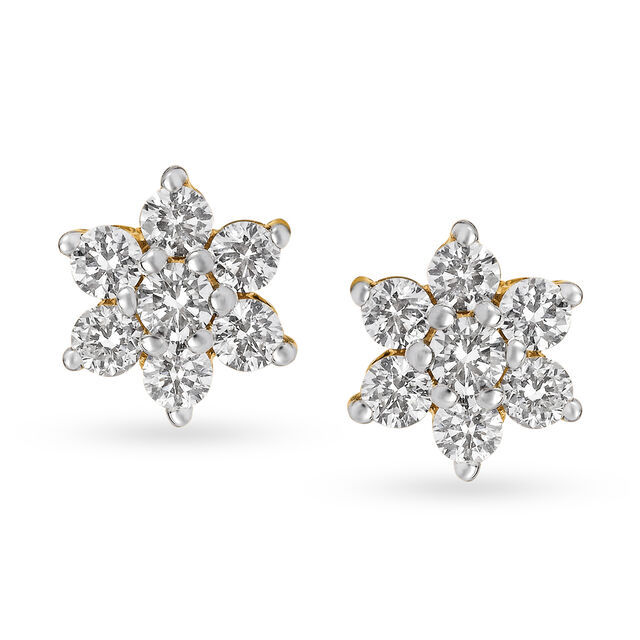 Classic 18 Karat Yellow Gold And Diamond Floral Studs 