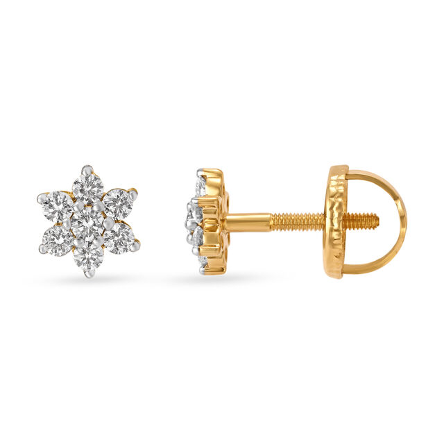 Classic 18 Karat Yellow Gold And Diamond Floral Studs 2