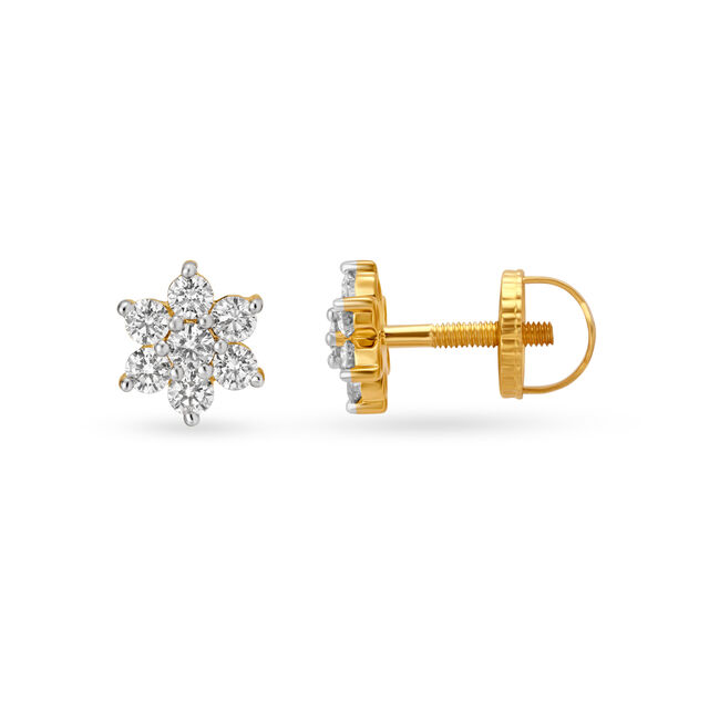 Pristine Seven Stone Gold and Diamond Stud Earrings 2