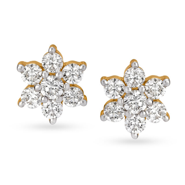 Shimmering 18 Karat Yellow Gold And Diamond Floral Studs,,hi-res 