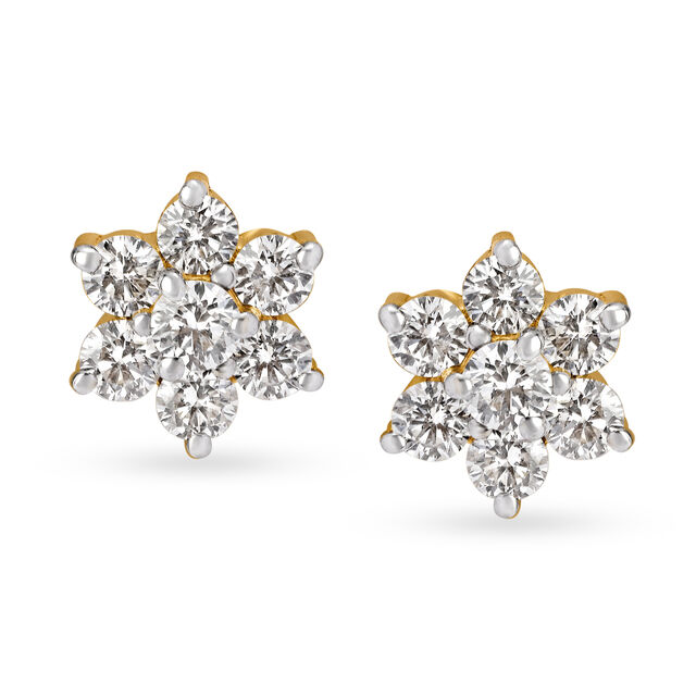 Timeless 18 Karat Yellow Gold And Diamond Floral Studs,,hi-res 