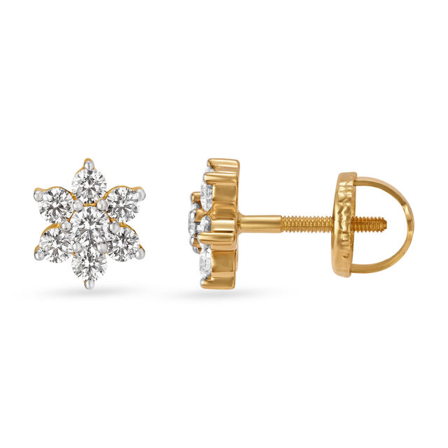 Alluring 18 Karat Yellow Gold And Diamond Floral Studs,,hi-res 2