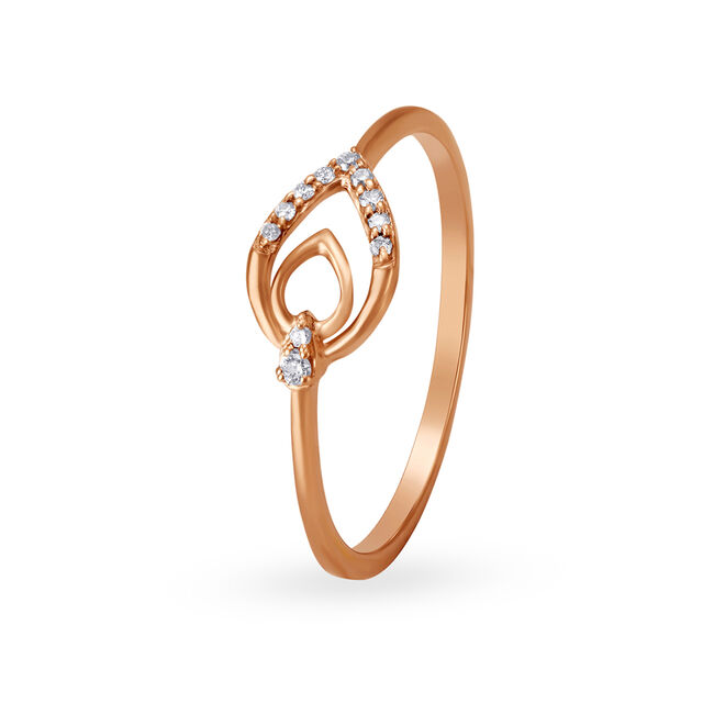 Attractive 18 Karat Rose Gold And Diamond Leaf Finger Ring