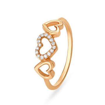Amorous 18 Rose Gold And Diamond Triple Heart Finger Ring