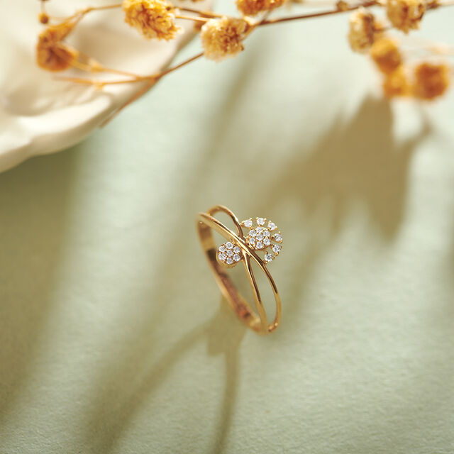 Beautiful 18 Karat Rose Gold And Diamond Floral Finger Ring 