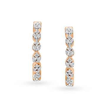 Beautiful 18 Karat Rose Gold And Diamond Beaded Teardrop Hoops
