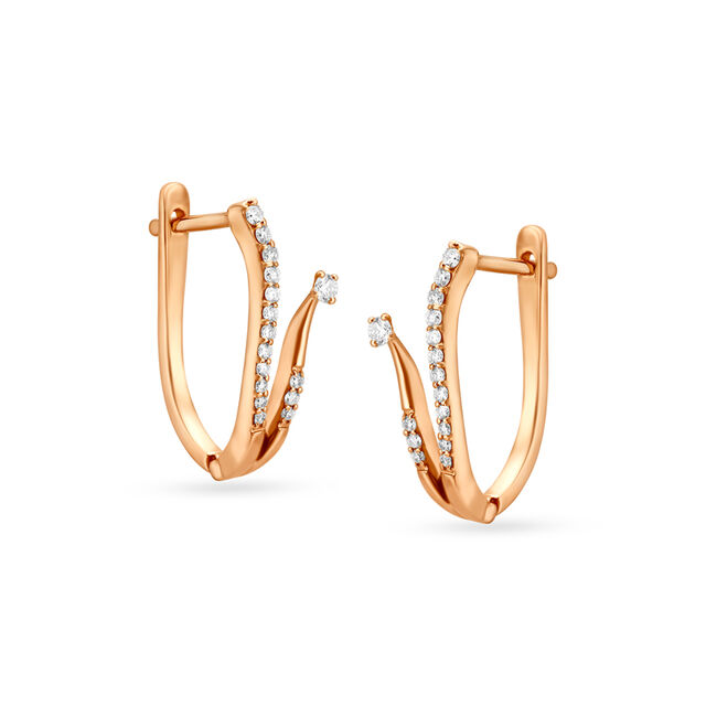 Gentle Flower Rose Gold and Diamond Hoop Earrings,,hi-res 