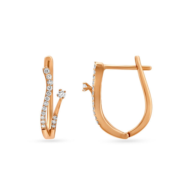 Gentle Flower Rose Gold and Diamond Hoop Earrings,,hi-res 2