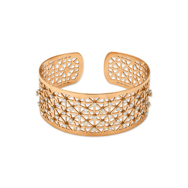 Modish White And Rose Gold Diamond Latticed Cuff Bangle,,hi-res 
