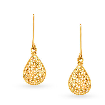 Intricate Yellow Gold Teardrop Lattice Hoop Earrings