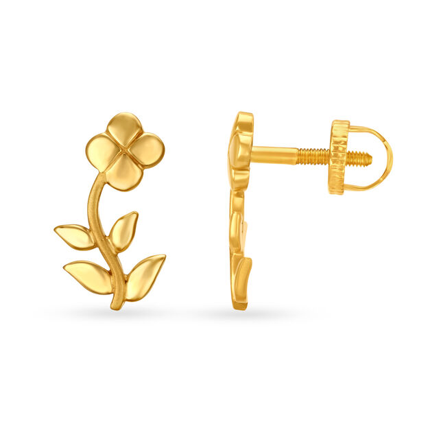 Whimsical Yellow Gold Flower Stud Earrings 2