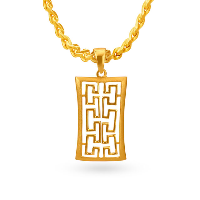 Modish Yellow Gold Geometric Rectangular Pendant 