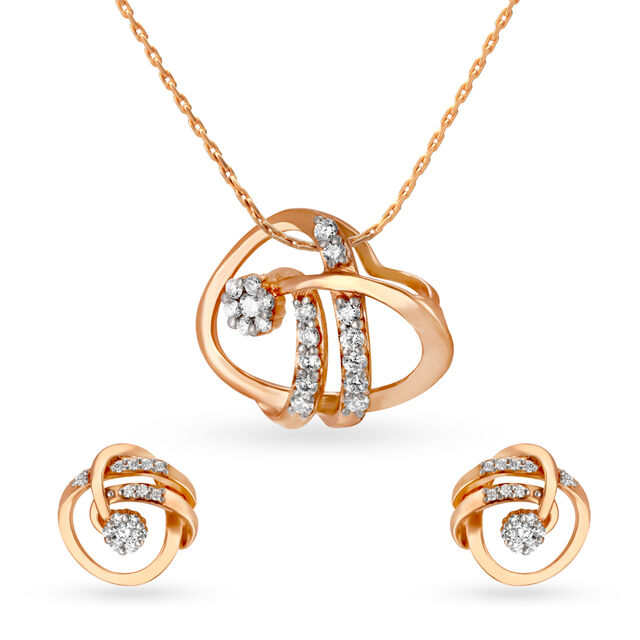 Classy Rose Gold and Diamond Pendant and Earrings Set 