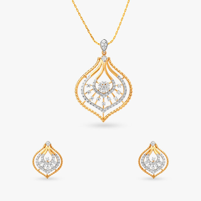 Intricate Diamond Pendant and Earrings Set 
