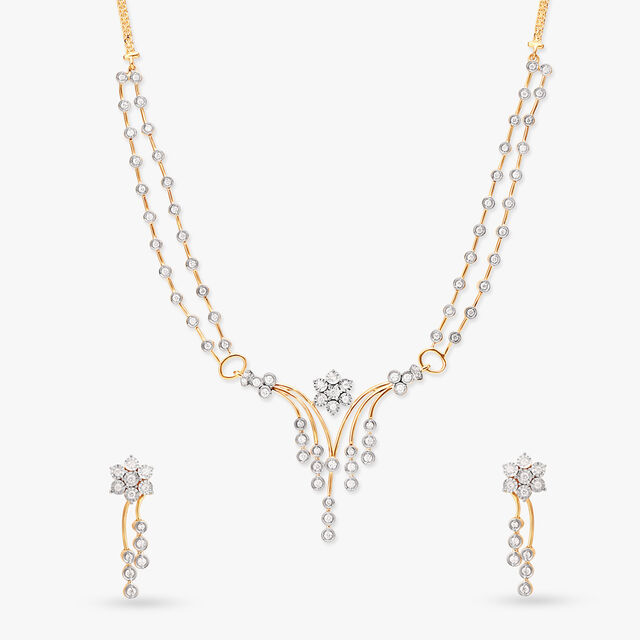 Floral Classic Diamond Necklace Set 