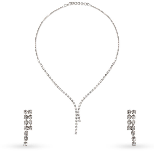 Chic White Gold and String Diamond Necklace Set,,hi-res 