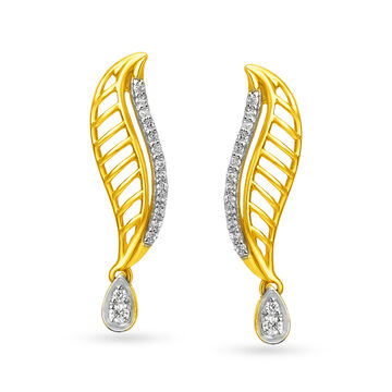 Leaf Inspired Diamond Drop Earrings in 18K Yellow Gold for Women