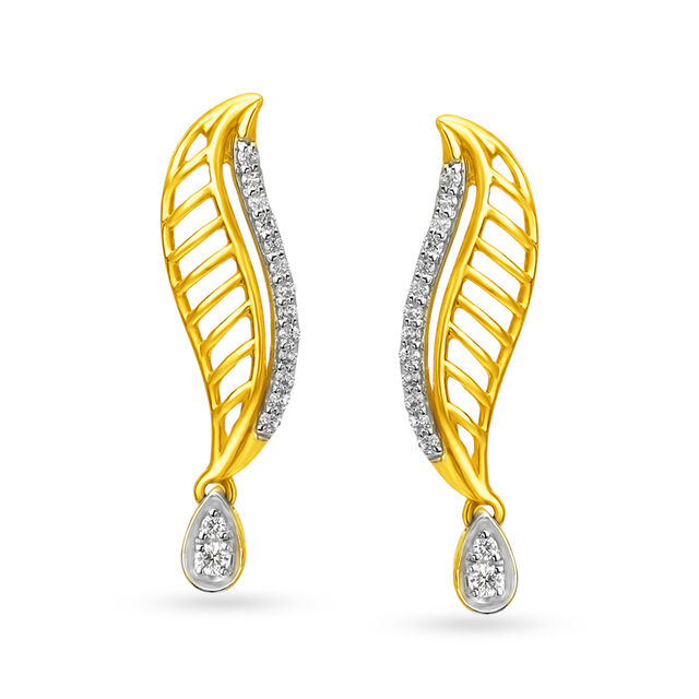 Leaf Inspired Graceful Diamond Gold Fancy Drop Earrings,,hi-res 