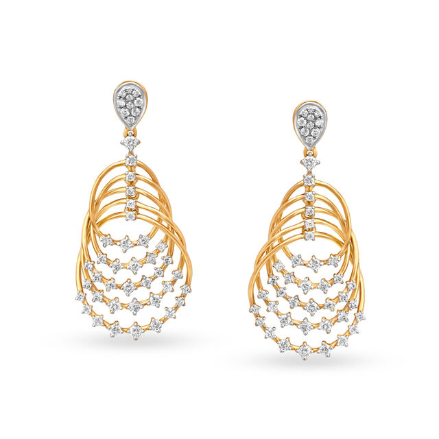 Enchanting 18 Karat Yellow Gold Interlinked Circular Diamond Drop Earrings,,hi-res 