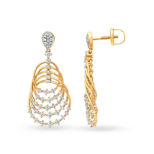 Enchanting 18 Karat Yellow Gold Interlinked Circular Diamond Drop Earrings,,hi-res 2