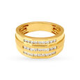 Bold 18 Karat Yellow Gold And Diamond Stripe Pattern Finger Ring,,hi-res 2