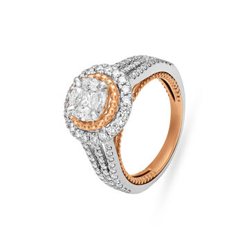Solitaire Look Gold and Diamond Finger Ring with circular pattern