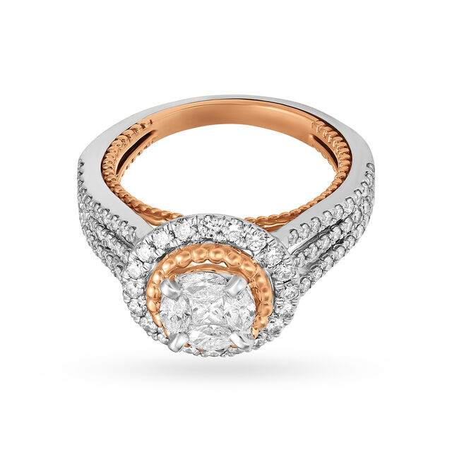 Solitaire Look Gold and Diamond Finger Ring with circular pattern,,hi-res 2