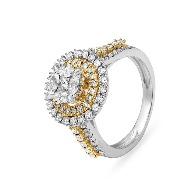 Majestic 18 Karat Rose And White Gold And Diamond Elaborate Finger Ring 