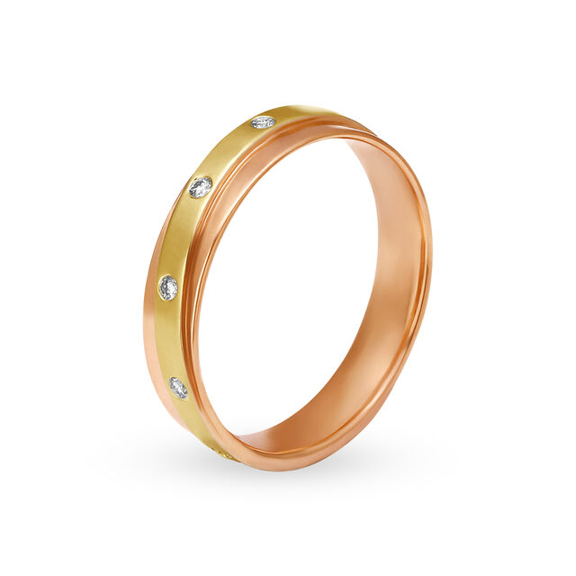 Dual-Tone 18 Karat Gold Entwined Ring With Diamond Studs 