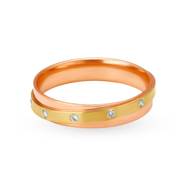 Dual-Tone 18 Karat Gold Entwined Ring With Diamond Studs 2