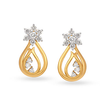 Refined 18 Karat Yellow Gold And Diamond Teardrop Studs